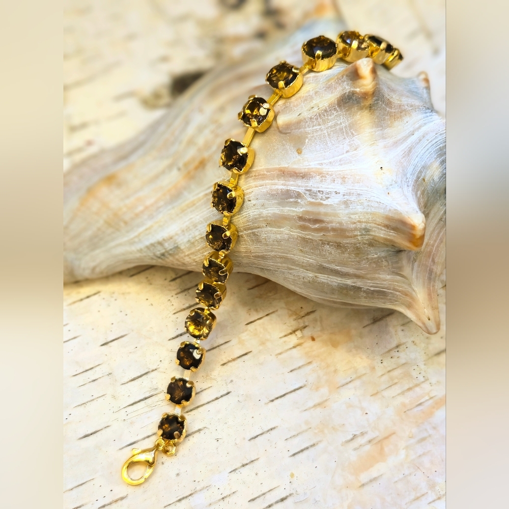 Natural Brown Smoky Quartz 12.75  Total Carats In Classic Plated Tennis Bracelet